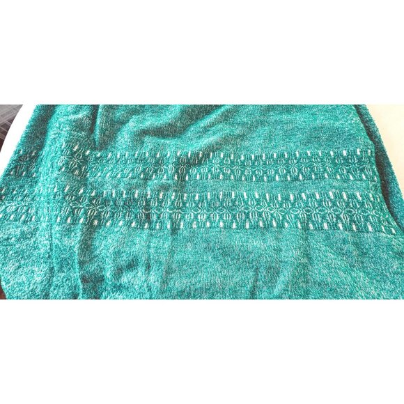 Vintage 70 curtain, deep teal jewel tone, white embroidered detail, thick woven - Picture 9 of 10